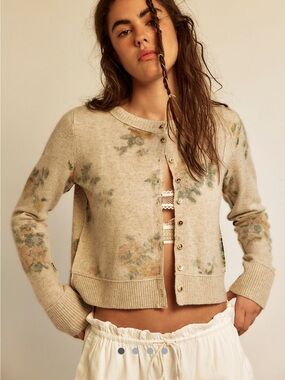 Free People Nocturnal Patterned Cashmere Cardi, Oat Combo